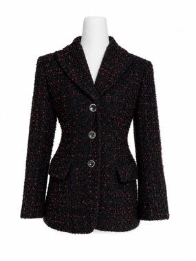 Charles Chang-Lima Size‎ 4 Tweed Blazer Virgin Wool Mohair Silk Lined Black Red